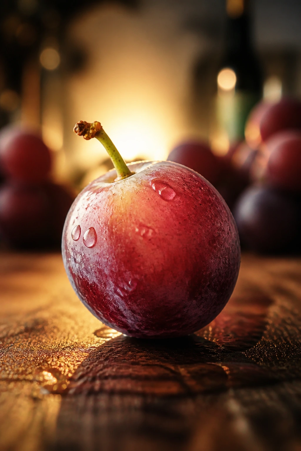 Close-up of a grape with warm backlight suggesting the importance of acidity