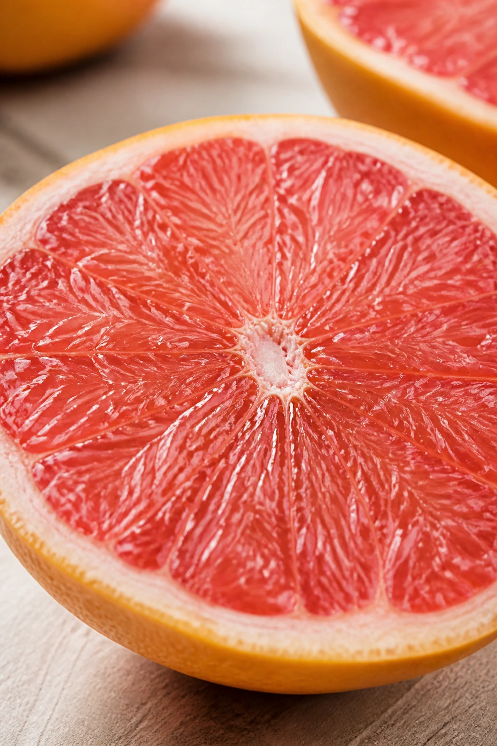 Close-up of sliced grapefruit filling the frame