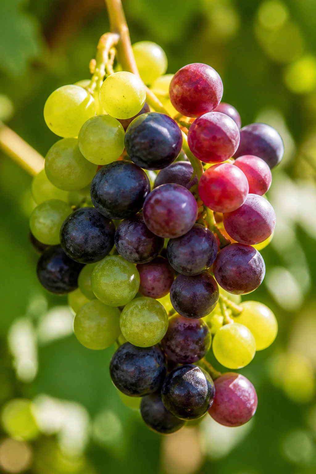 Close-up of mixed-color grapes showing tart and sweet balance