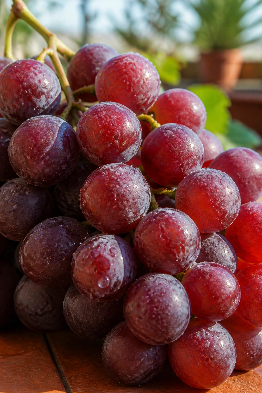 Banishing Breakouts: Are Grapes Good For Acne? 5 Grapes cluster with droplets in natural outdoor light
