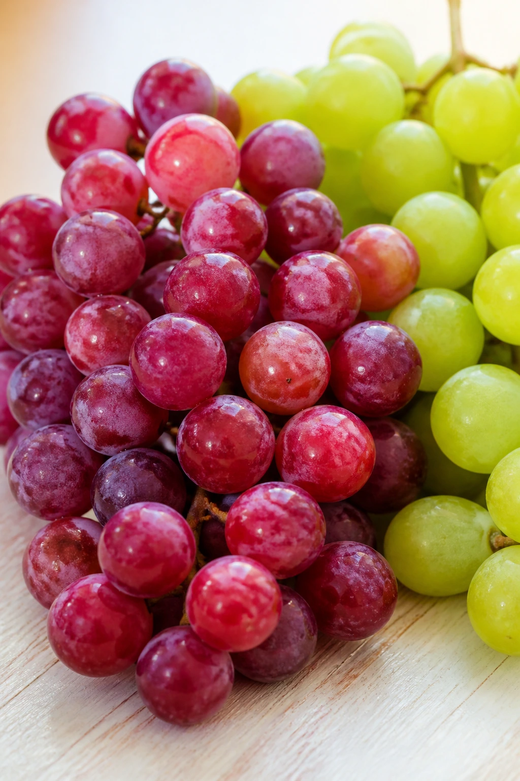 Can You Eat Grapes While Breastfeeding? How Safe Is It? 2 Close-up of grape cluster on light wood with soft daylight