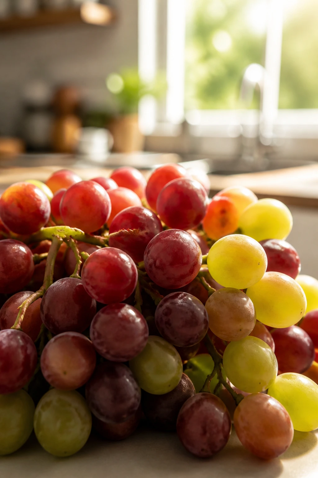Can You Eat Grapes While Breastfeeding? How Safe Is It? 4 Close-up of grapes in sunlit kitchen window setting