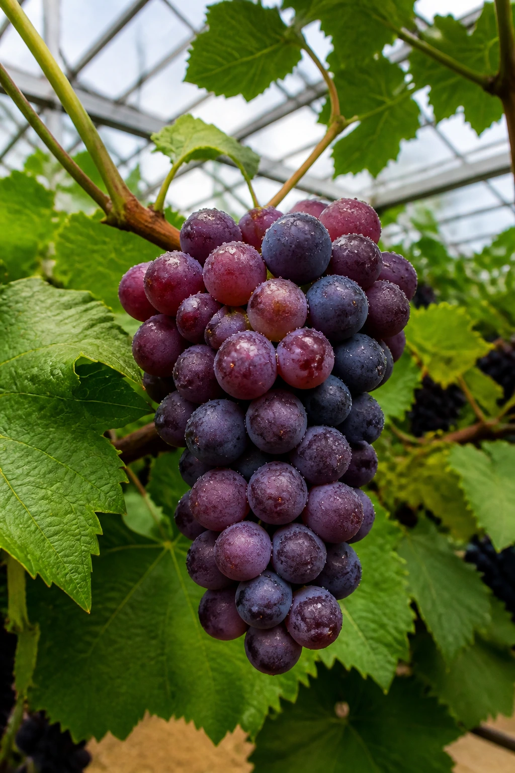 Can You Grow Grapes In A Greenhouse? Yes, And Here's How 4 Close-up of a ripe grape cluster in a greenhouse.