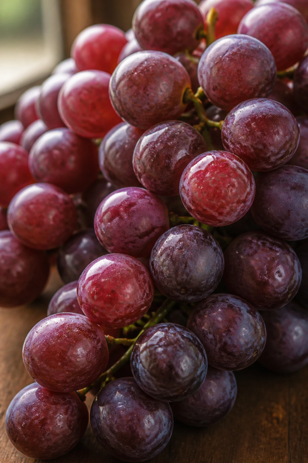 Close-up of grape cluster filling frame