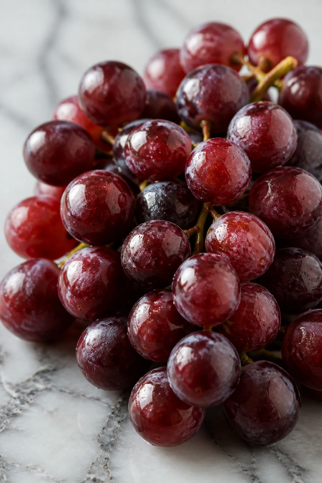 Can You Eat Grapes While Breastfeeding? How Safe Is It? 3 Grape cluster on marble counter under natural light