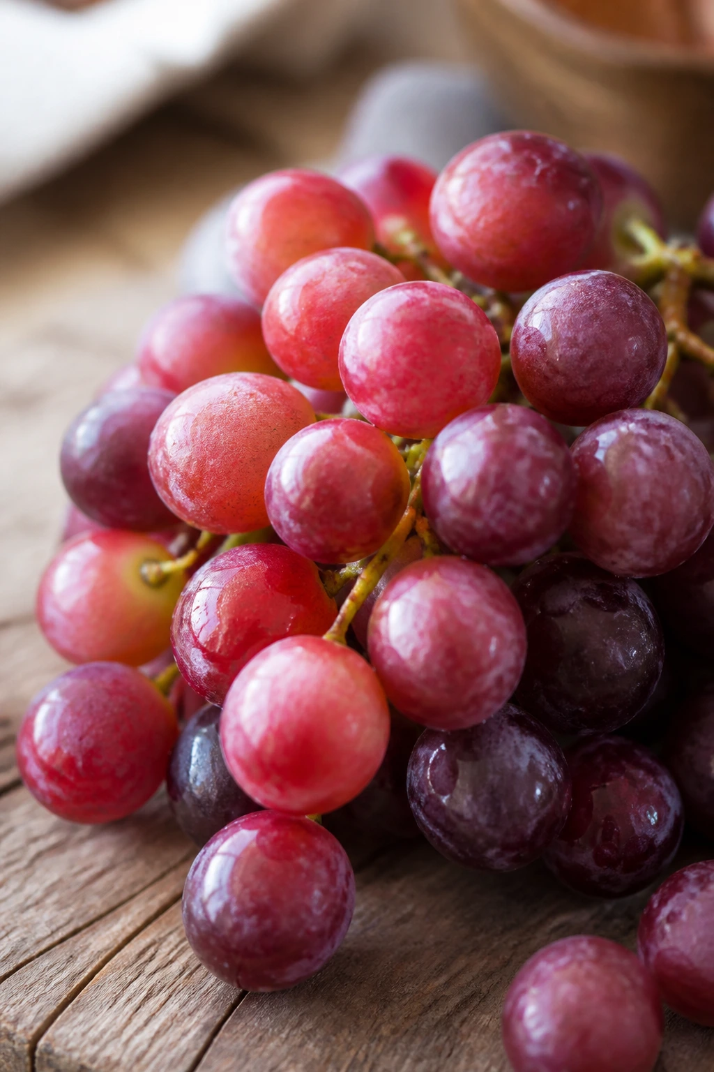 Banishing Breakouts: Are Grapes Good For Acne? 6 Grapes on wooden table with natural light