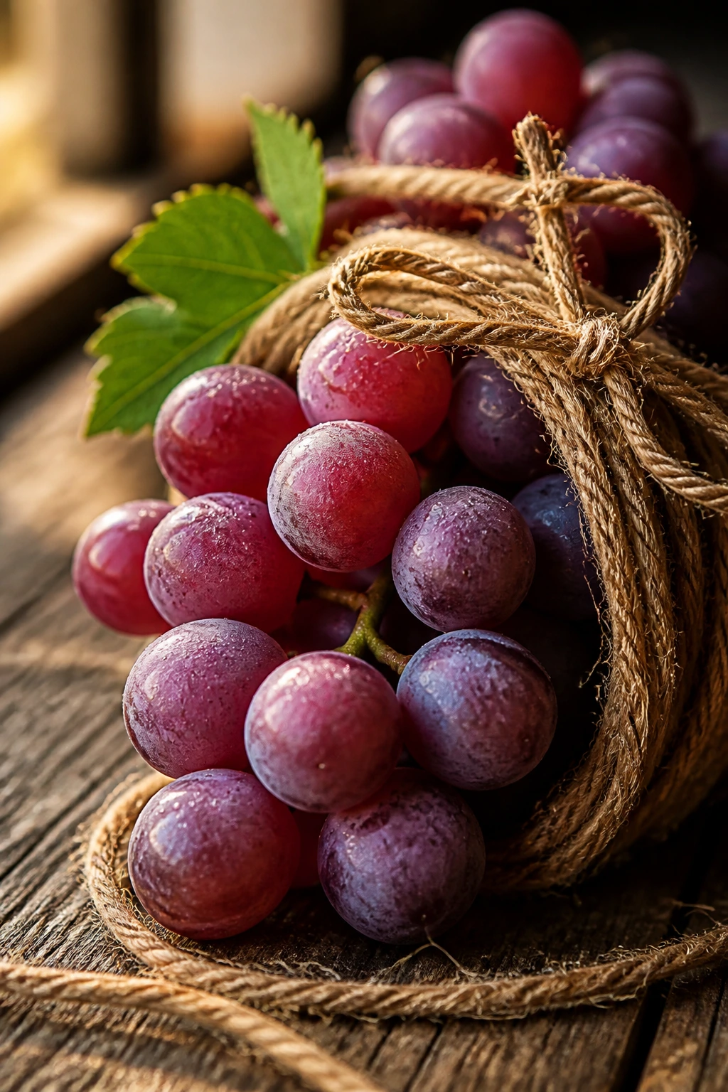 Grapes wrapped in twine symbolizing wrapping up Spain's fruit discussion