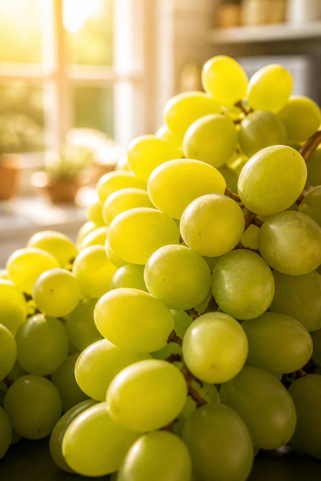 10 Incredible Benefits of Eating Green Grapes for Skin 10 Close-up of green grapes filling frame bathed in sunlight, illustrating sun protection benefits for skin