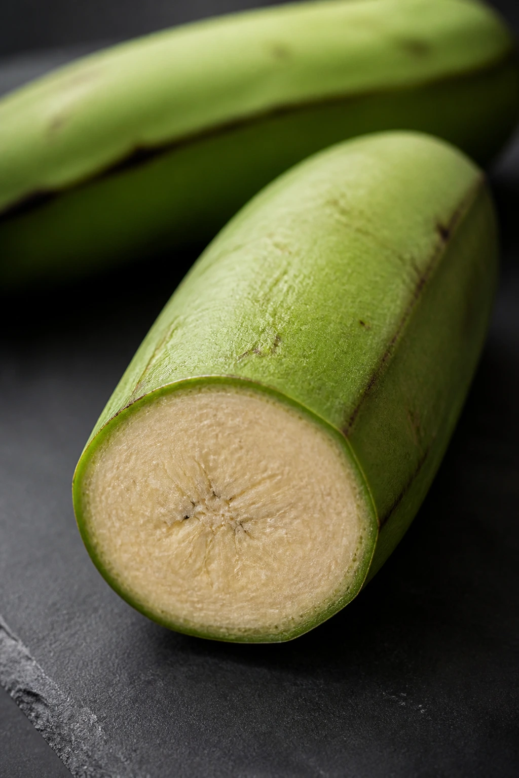 Green Plantains Vs Yellow Plantains: What's the Difference? 3 Cross-section of green plantain showing pale starchy interior