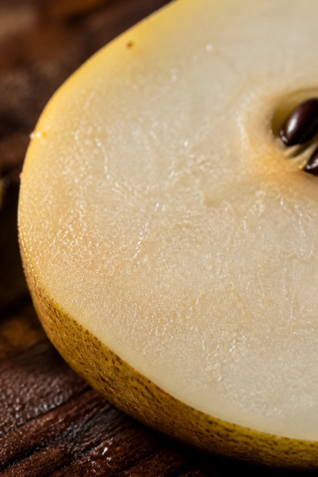 Texture Matters: Why Are Pears Gritty? 3 Extreme macro close-up of gritty pear flesh with sclereids