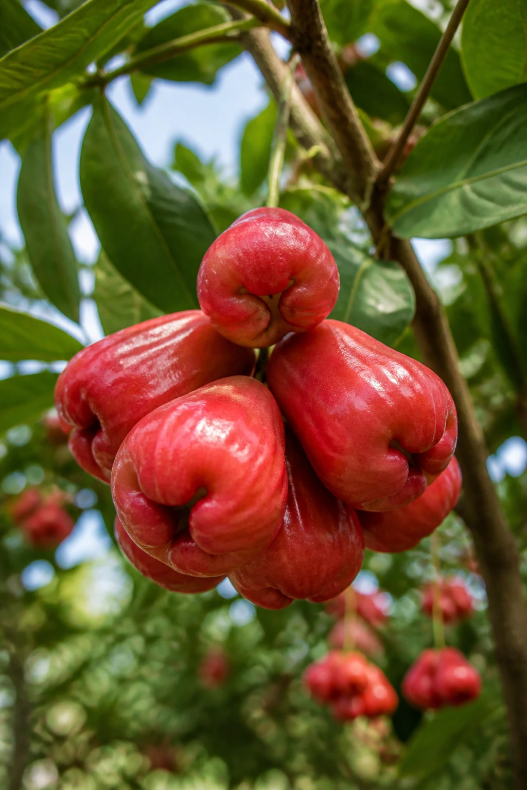Java apple fruit on branch in a tropical orchard