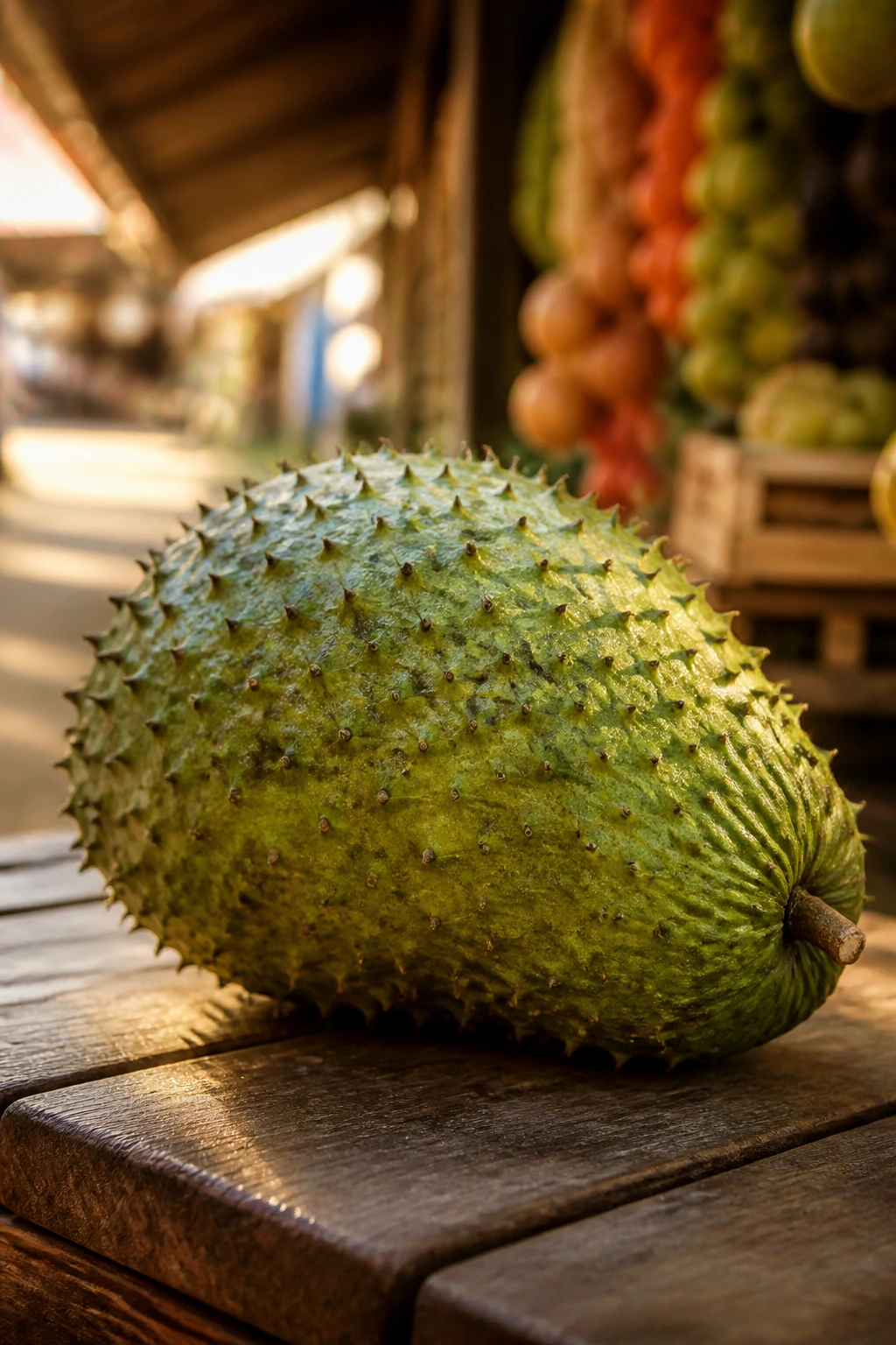 Guanábana fruit in historic market setting