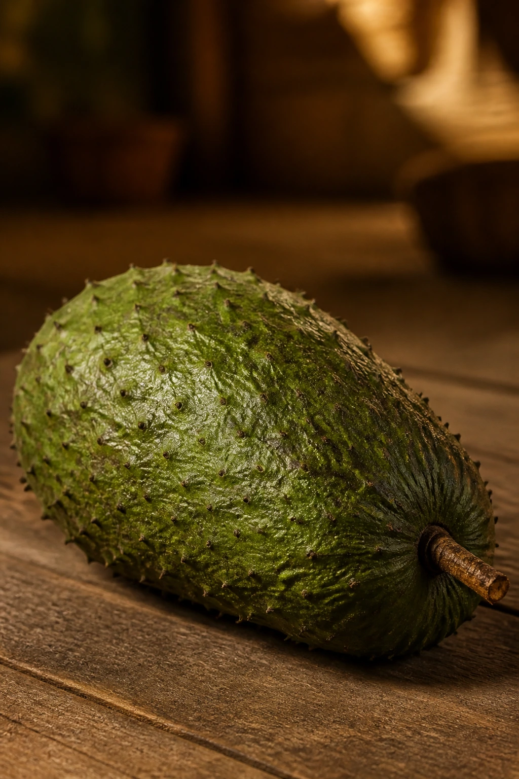 Guanábana fruit in rustic setting hinting at traditional medicine