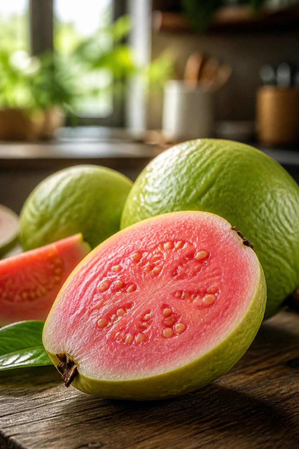 10 Special Fruits That Are Superfoods (For A Healthy Diet) 8 Medium-close guava with green skin and pink flesh visible