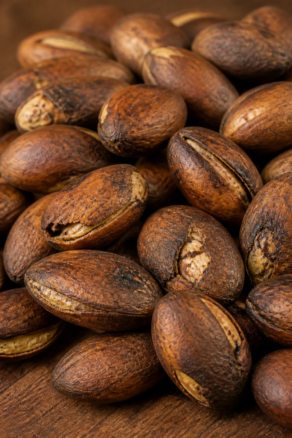 Guiana Chestnut (Pachira Aquatica): All You Need To Know 5 Roasted Guiana Chestnut seeds on wood
