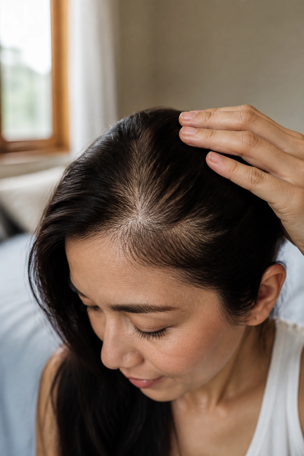 10 Benefits Of Dragon Fruit For Hair Growth And Shine 1 Close-up of real woman's scalp showing new hair growth at the crown