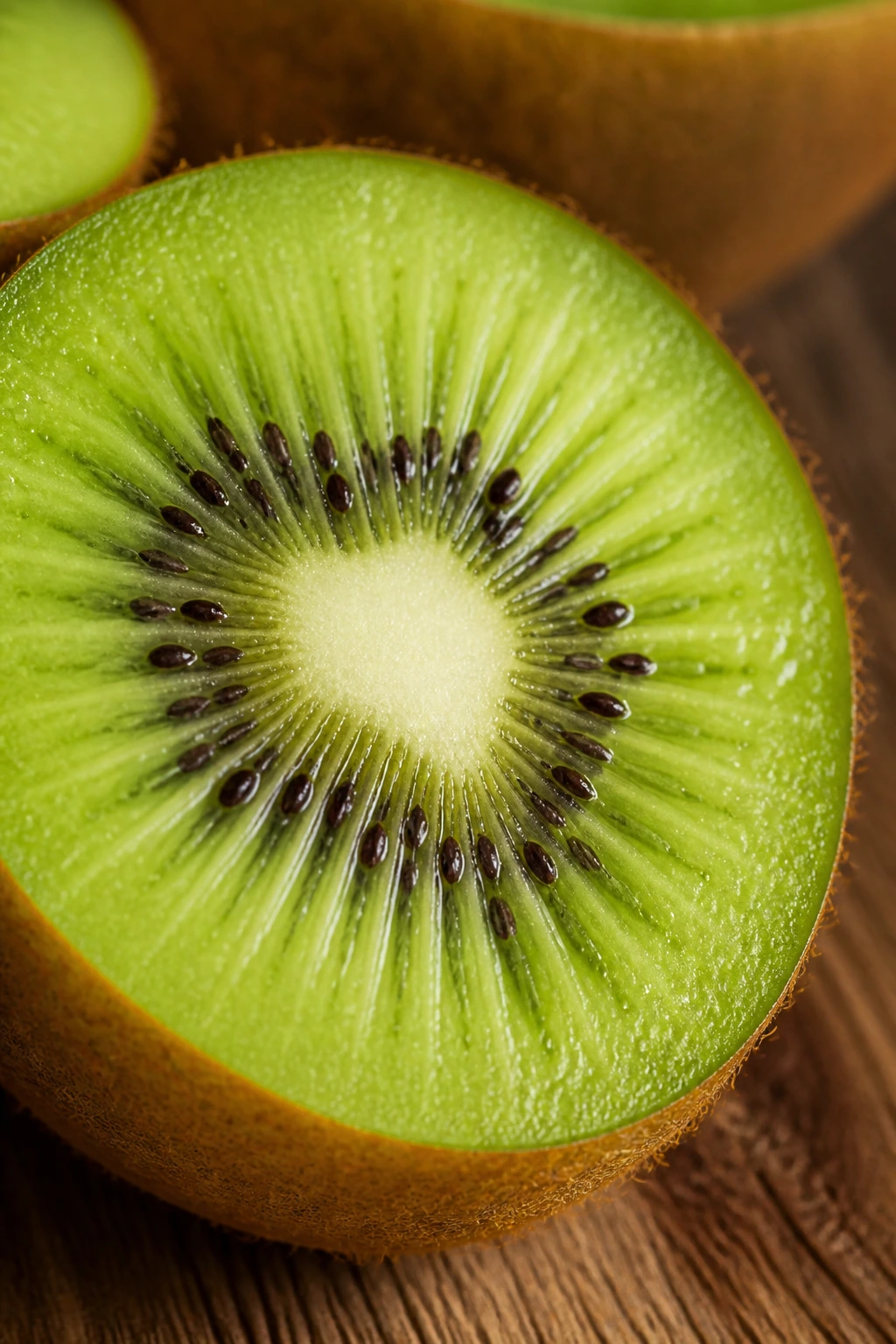 Is Kiwi Fruit Good for Diabetics? Benefits, Effects & More. 4 Halved kiwi showing bright green flesh and seeds on a wooden surface