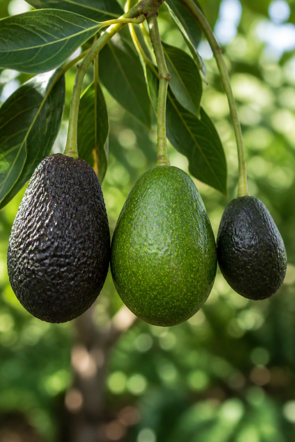 Can You Grow Avocados In Georgia? Yes, And Here's How 4 Three avocados of Hass, Bacon, and Mexicola varieties on a branch.