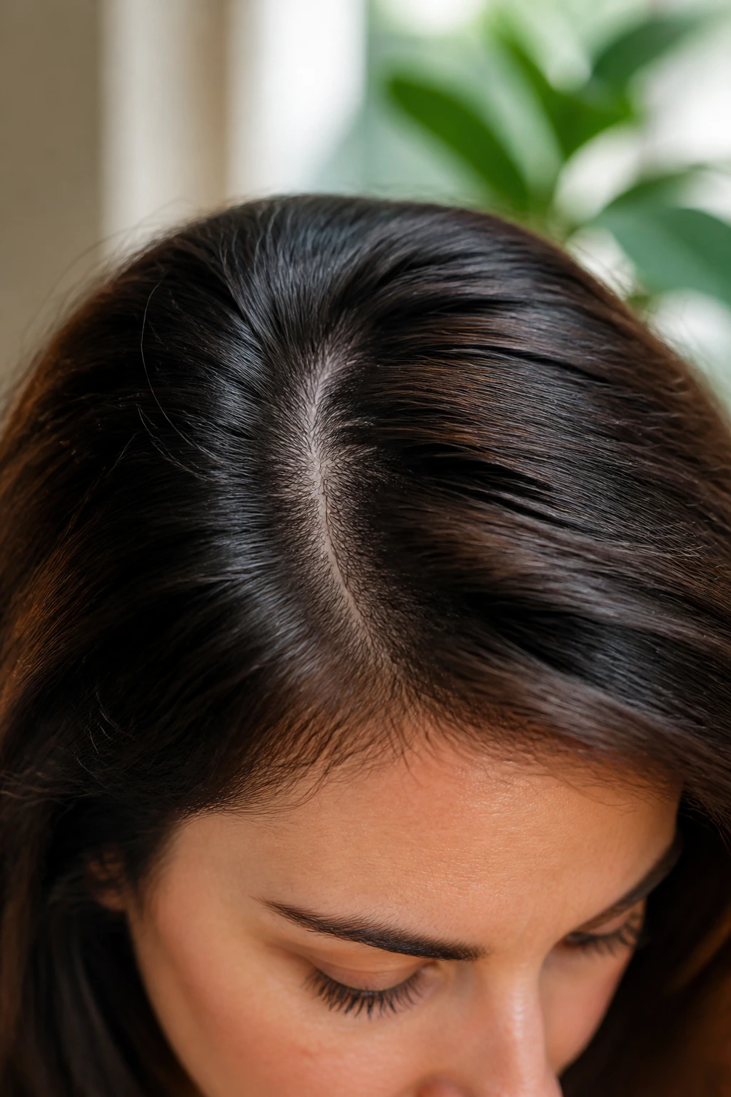 12 Surprising Benefits Of Eating Oranges For Skin And Hair 6 Close-up of a real person's scalp with healthy hair framing