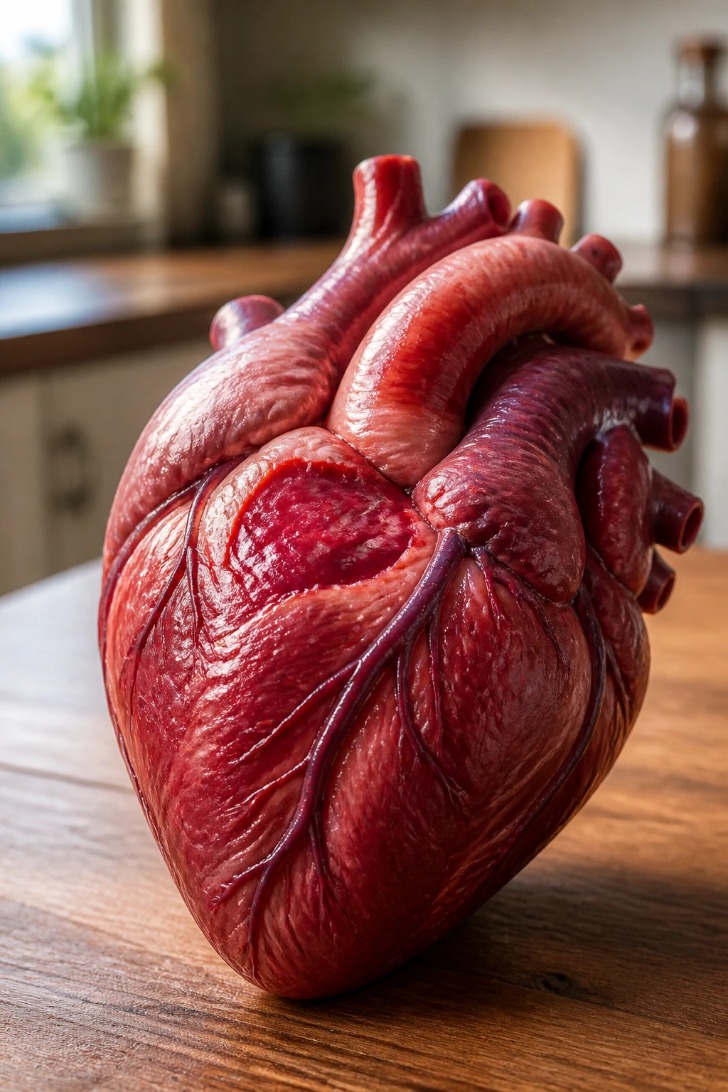 What Happens If You Eat Blueberries Everyday? 3 Close-up of a realistic red heart model on a wooden surface