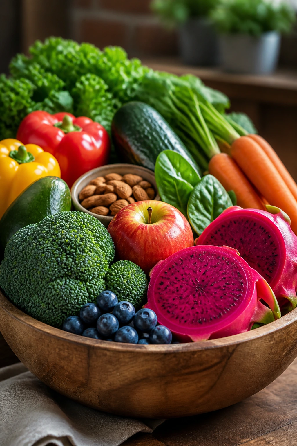 Close-up of colorful healthy foods in a bowl for heart health