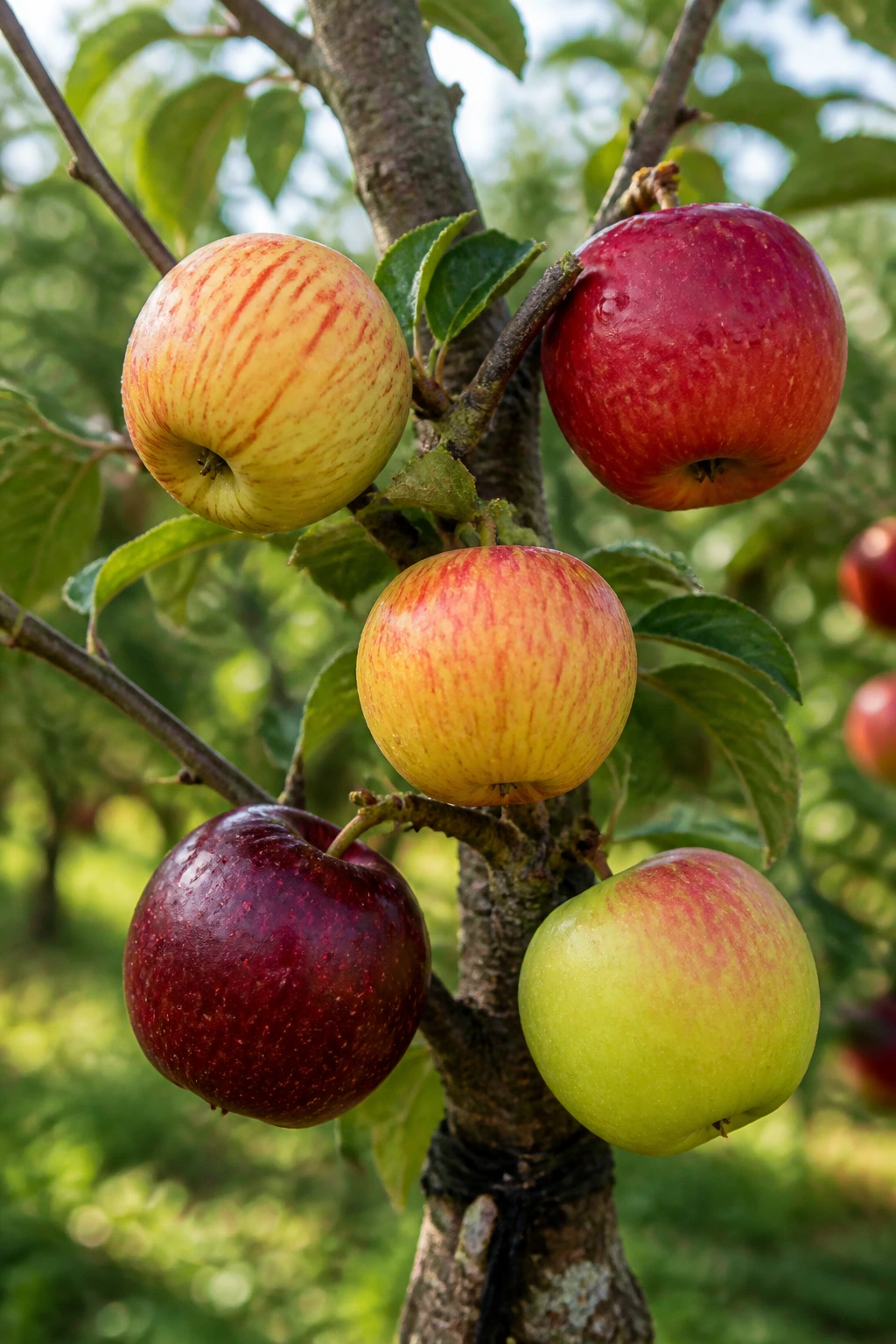 Why Are Fruit Trees Grafted? Everything You Need To Know 18 Branch with varied heirloom apples on a grafted tree in an orchard.