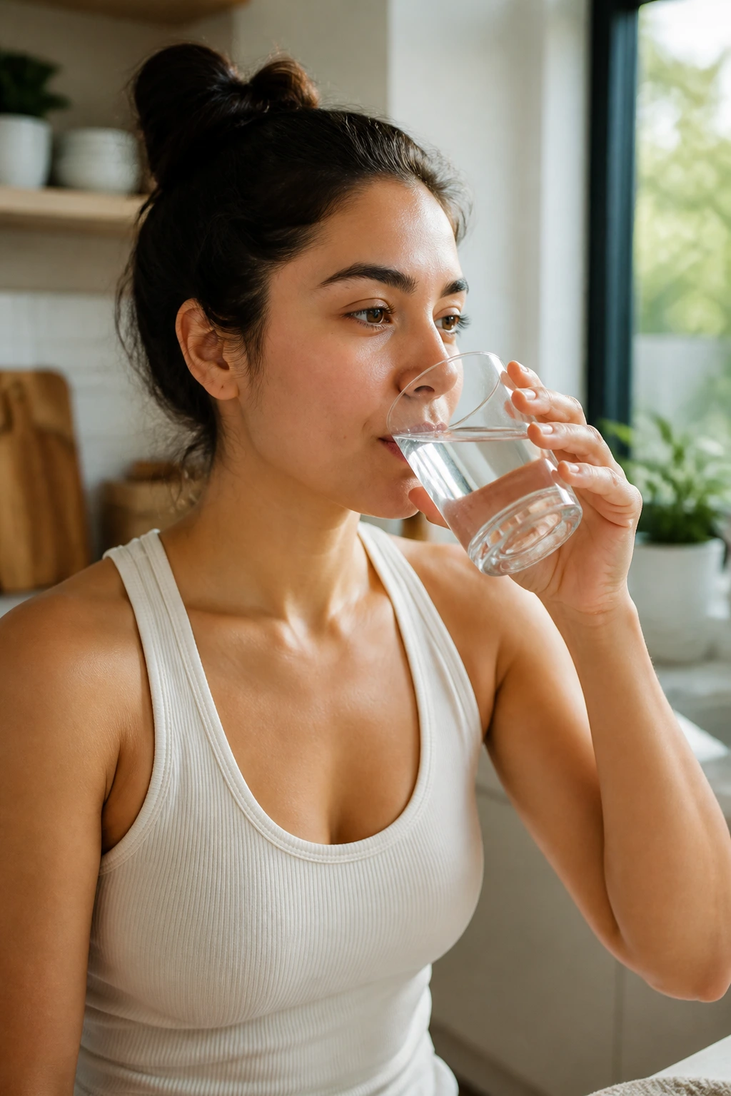 Person drinking water to stay hydrated, a healthy habit