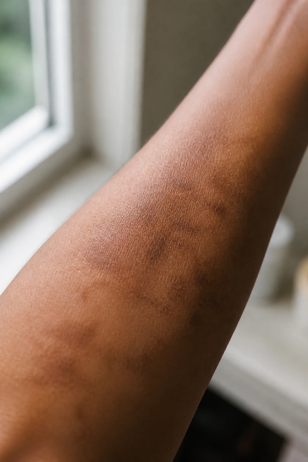 10 Best Fruits For Hyperpigmentation - Get Flawless Skin 1 Close-up of forearm skin showing hyperpigmentation patches under natural light