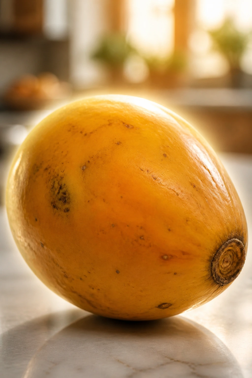 12 Incredible Health Benefits Of Egg Fruit 2 Egg fruit with a soft glow suggesting immune-boosting properties on a kitchen counter