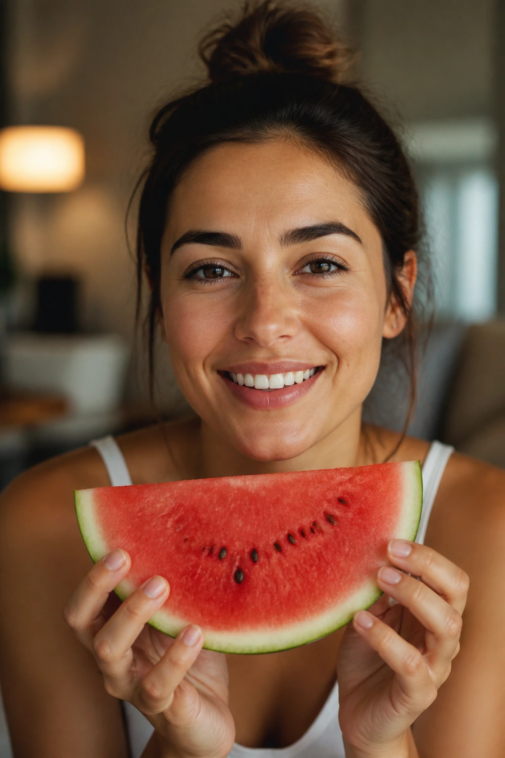 10 Surprising Benefits Of Eating Watermelon At Night 9 Close-up portrait of a healthy, vibrant person representing immune strength