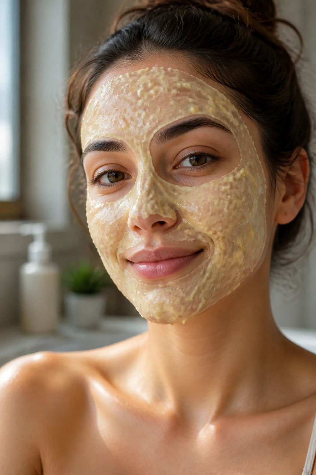 The 12 Incredible Benefits of Using Banana Face Masks 9 Close-up of a person with a banana mask and refreshed skin