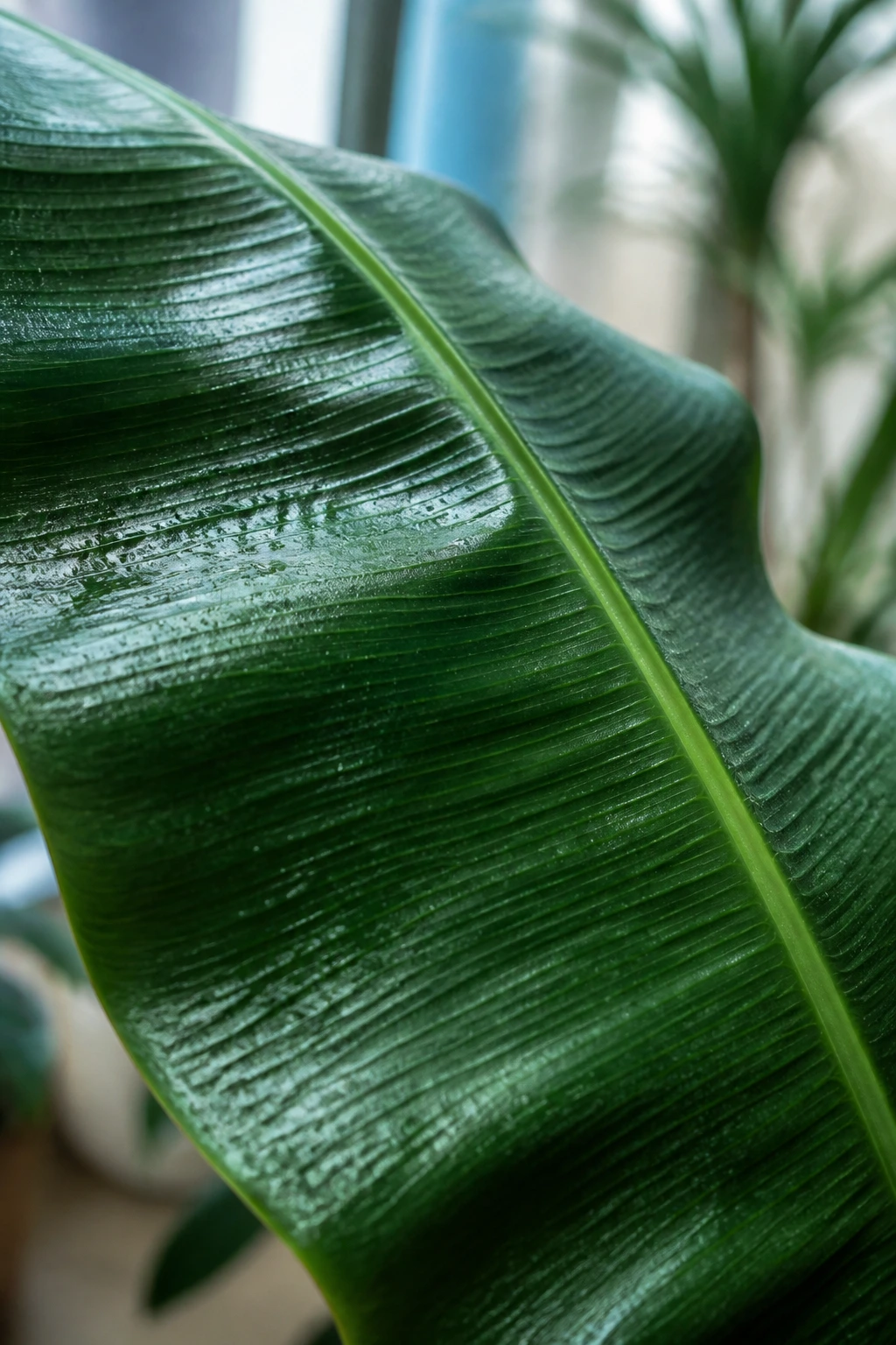 12 Surprising Banana Leaves Benefits For Your Health 2 Close-up of banana leaf with cool lighting suggesting anti-inflammatory benefits