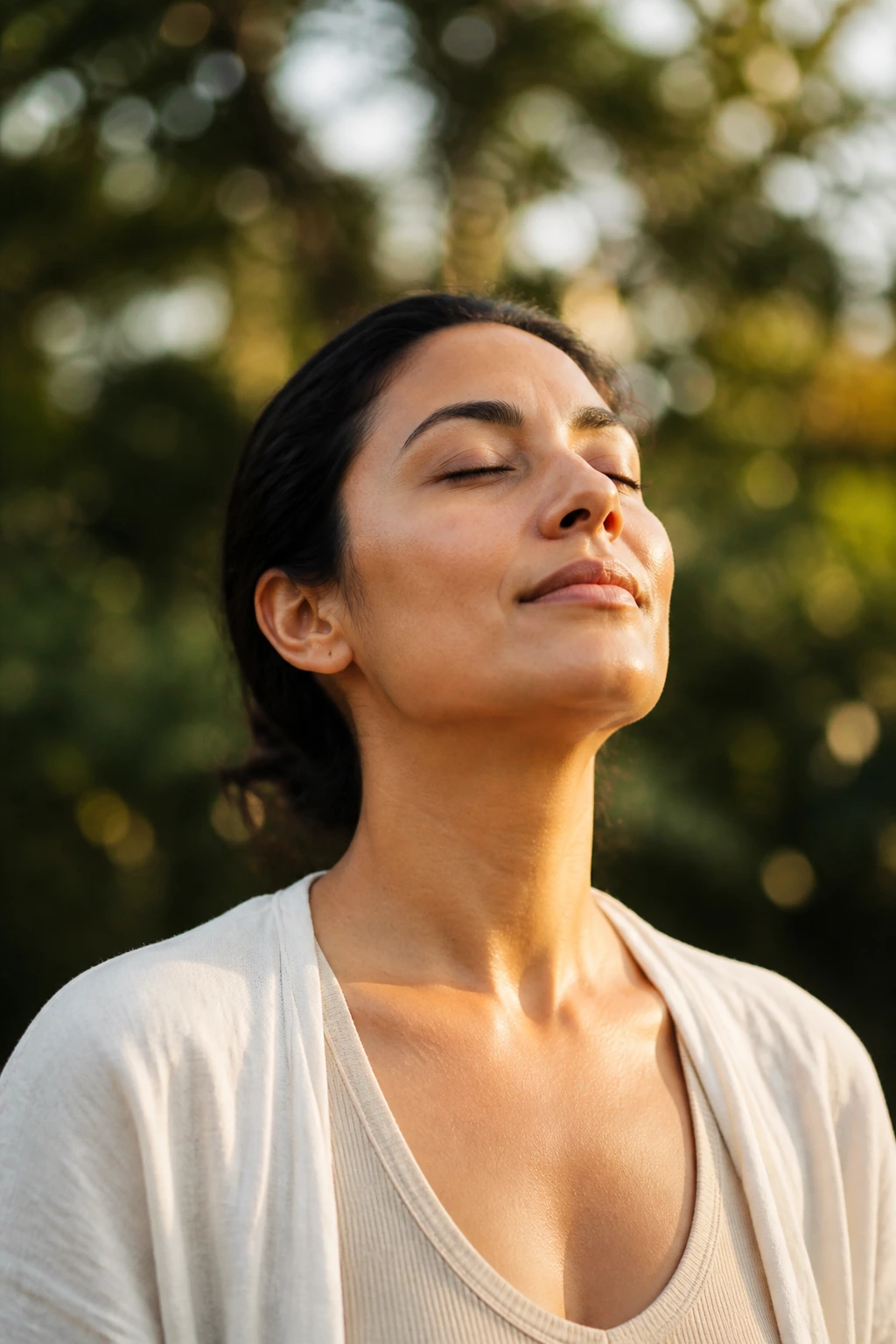 Calm healthy adult in a garden representing reduced inflammation