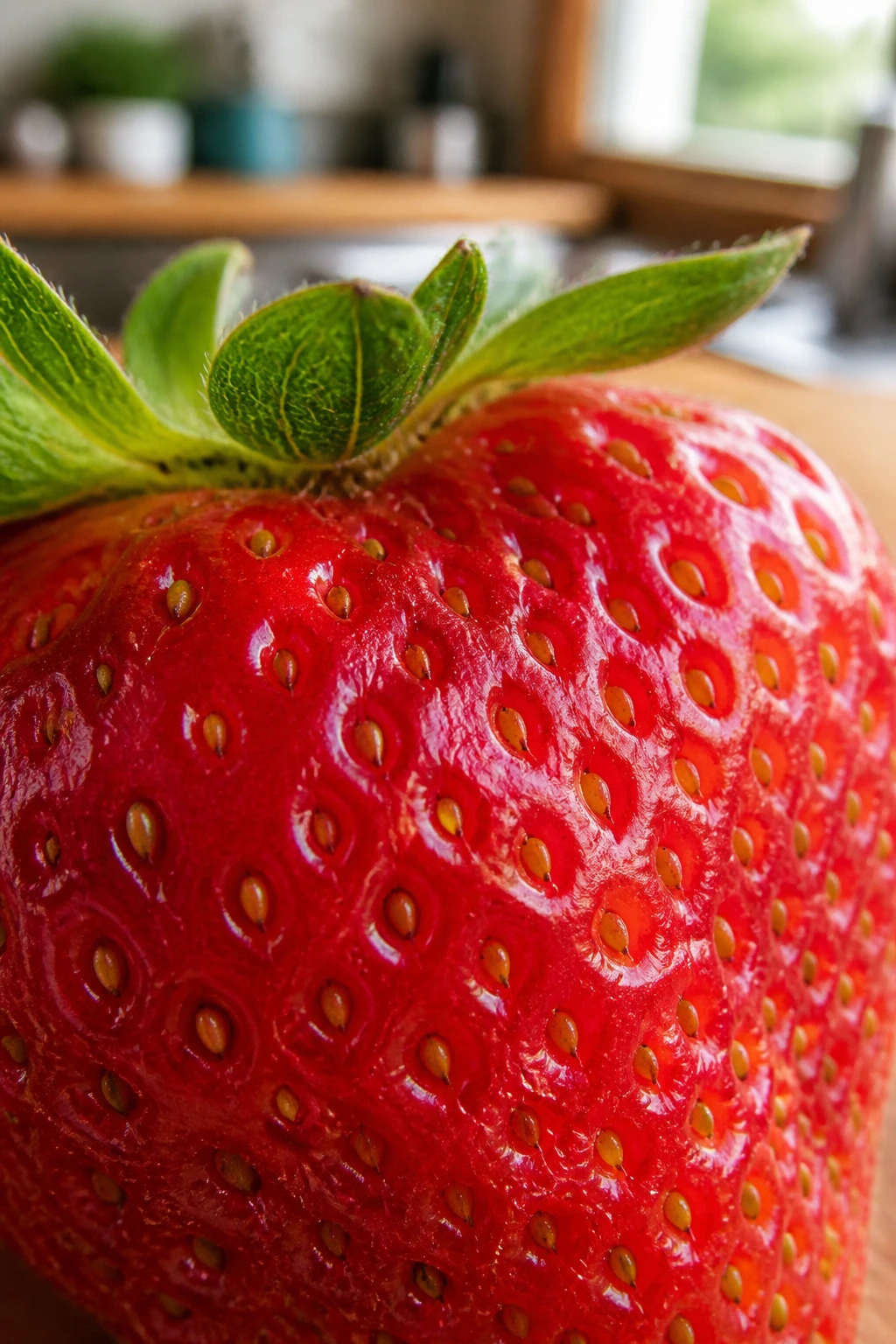 Macro close-up of a strawberry showing seeds and fibrous peel, highlighting insoluble fiber.