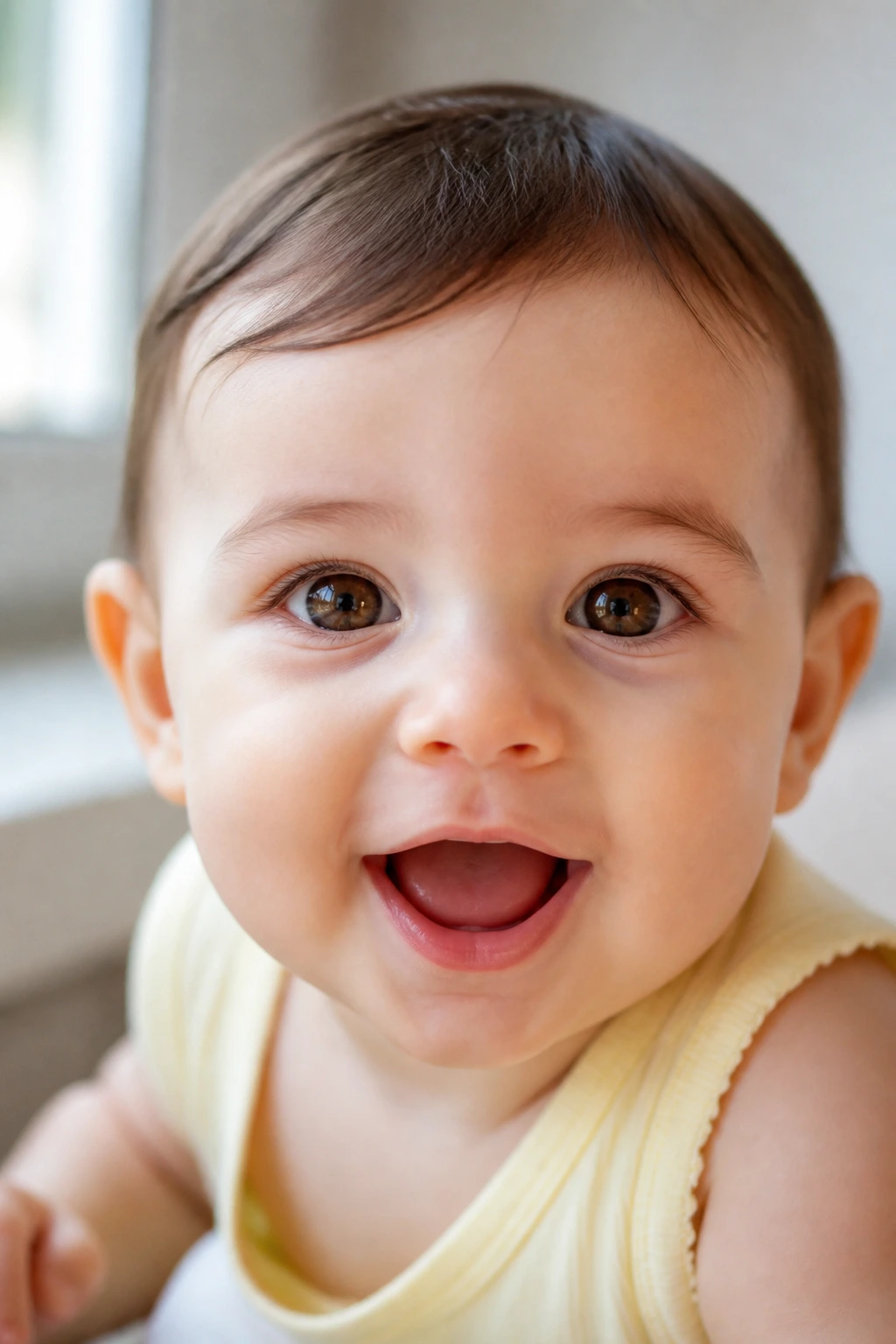Close-up of a baby with a lively expression to illustrate iron-related energy
