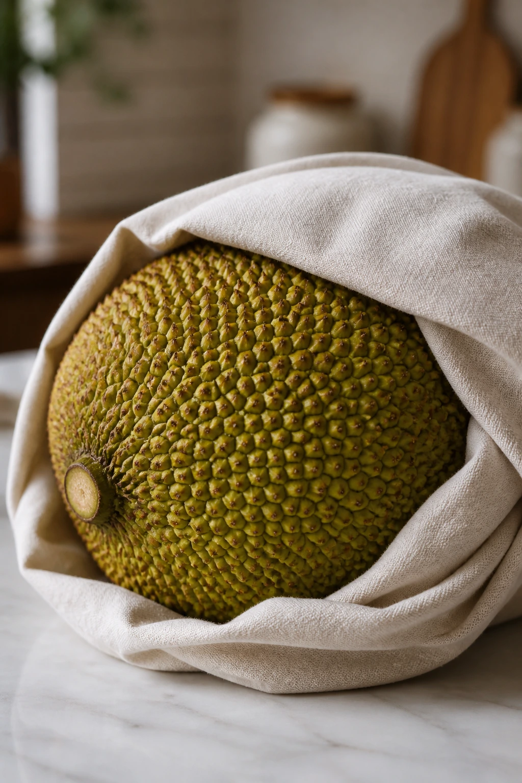 Jackfruit wrapped for storage in cloth