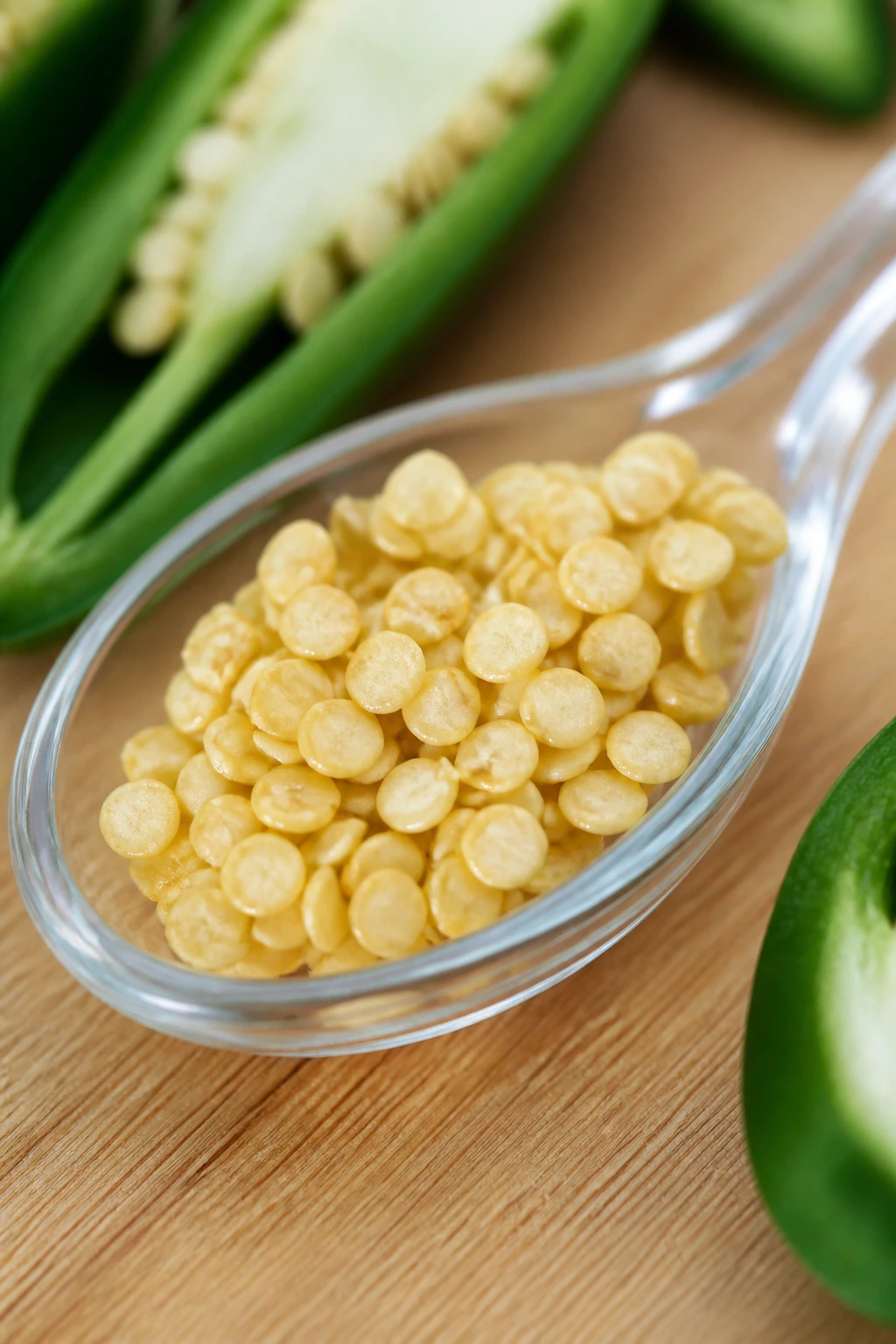 Can You Eat Jalapeno Seeds? What Are The Benefits? 3 Seeds on a glass spoon showing texture