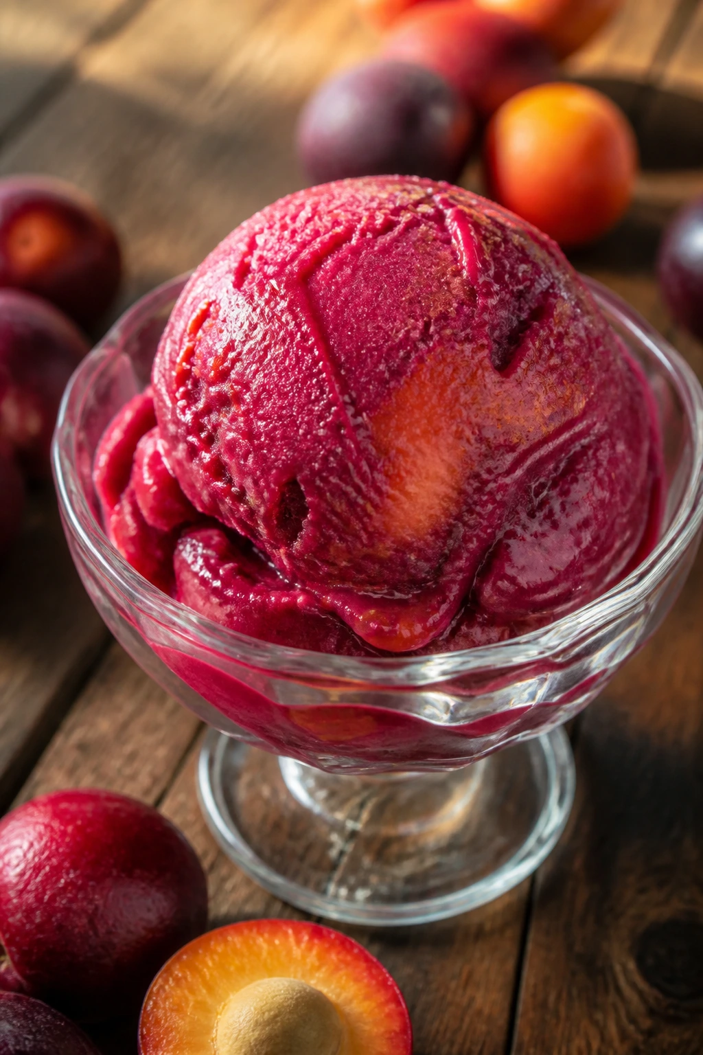 Close-up of jocote sorbet in a bowl.