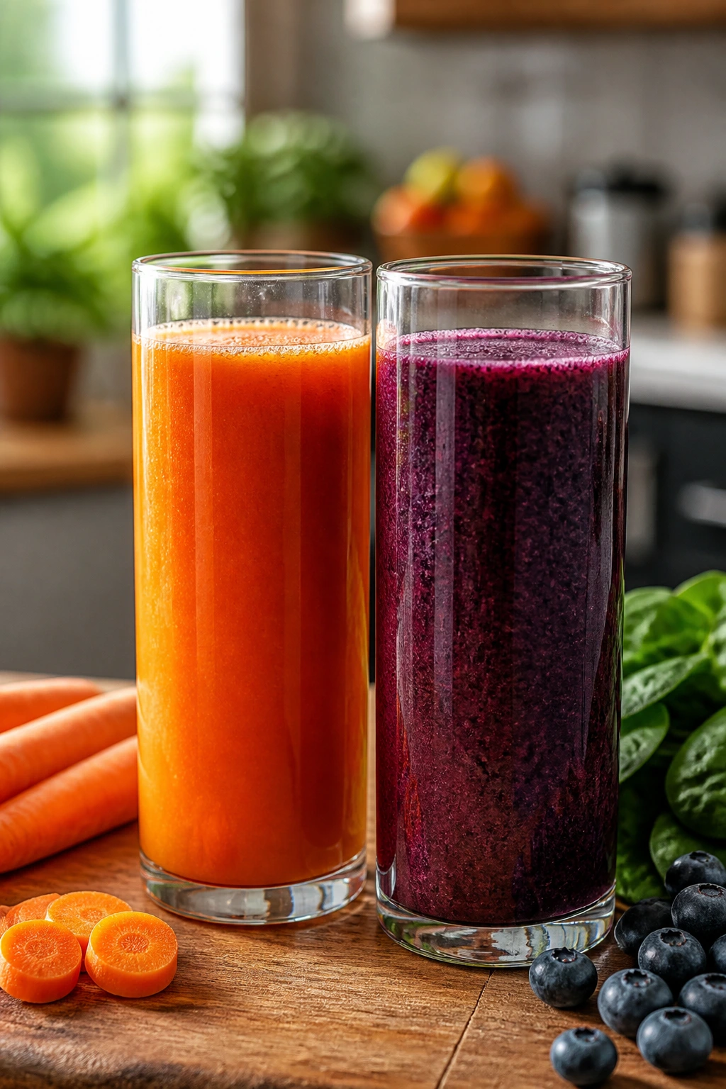 Which Fruit Juice Is Good For Eyes? Juicing For Eye Health 4 Two colorful juice glasses representing simple eye-friendly recipes