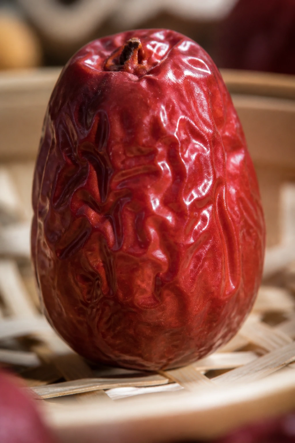 How To Dry Jujube Fruit Like a Pro: Step-By-Step Guide 2 Close-up of a single jujube on a drying tray with airy kitchen background