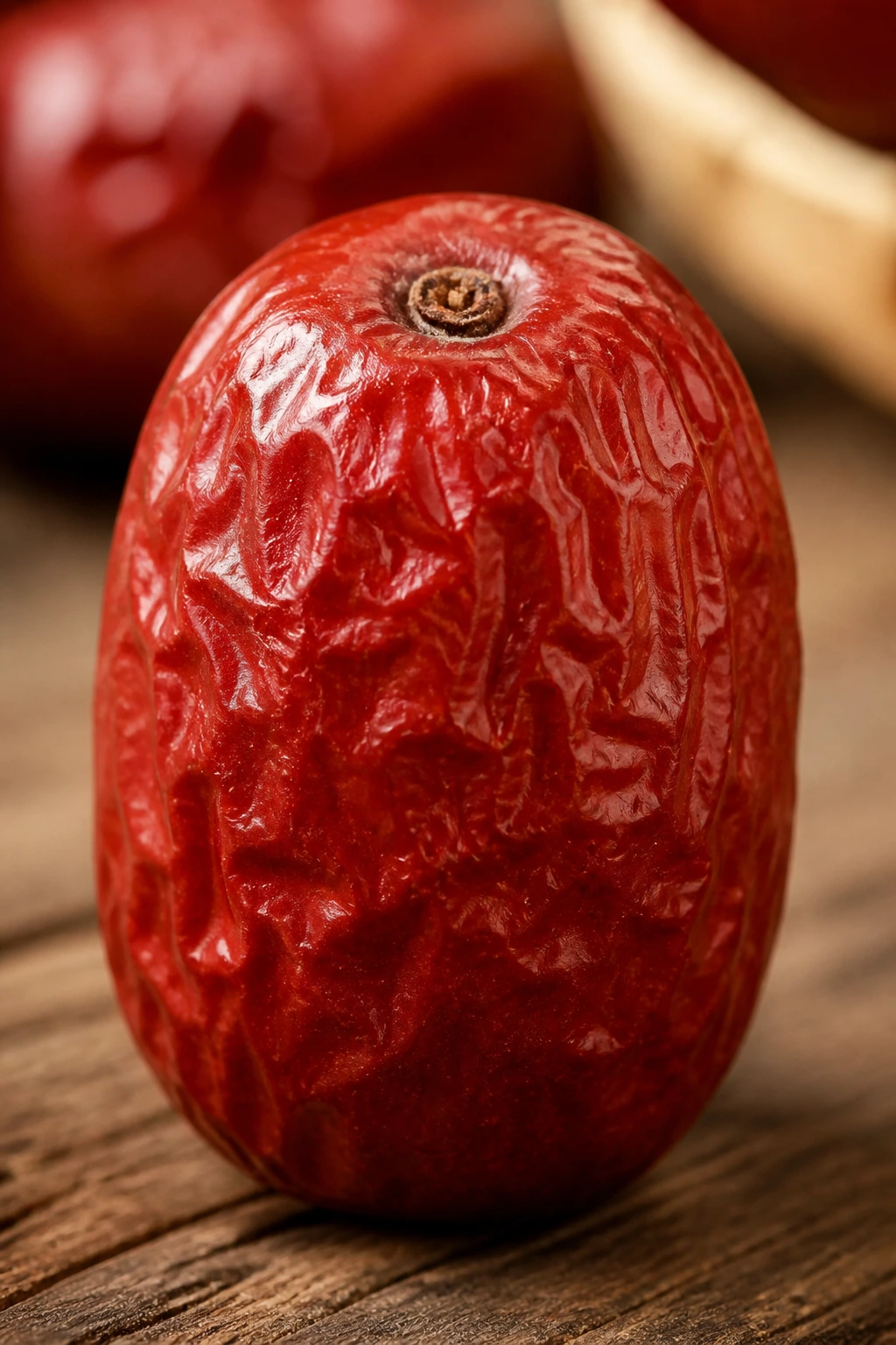 Can Pregnant Lady Eat Jujube Fruit? Yes And See Why 1 Close-up of a glossy red jujube fruit on wood with natural light