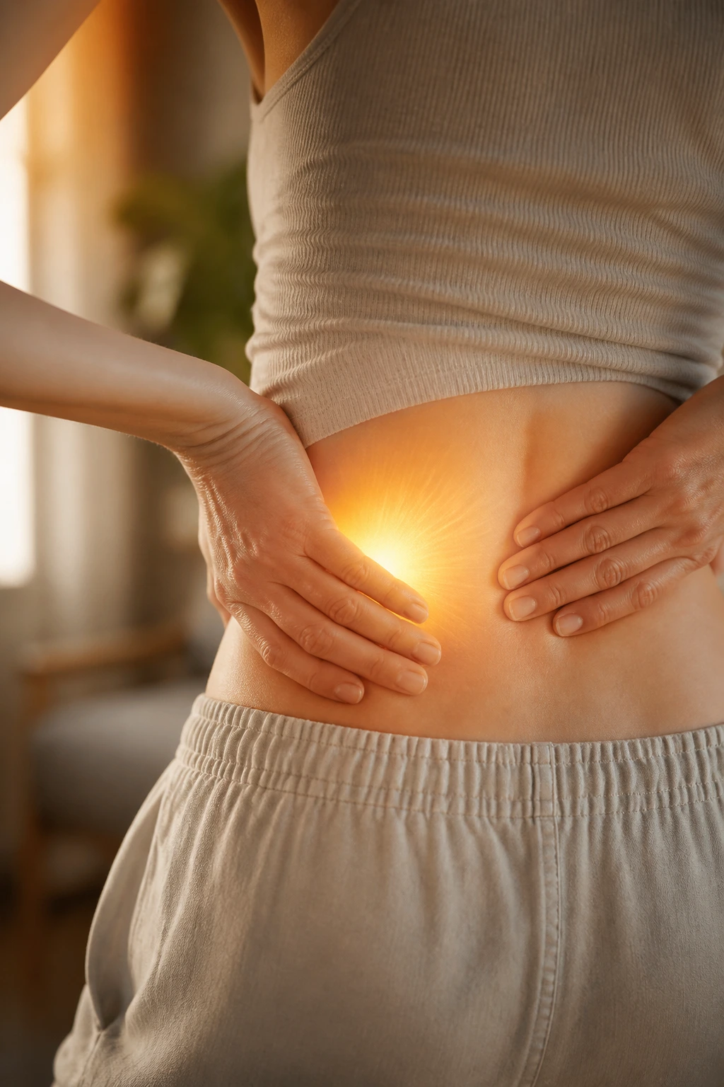 Close-up of torso indicating kidney health support with hands on the side