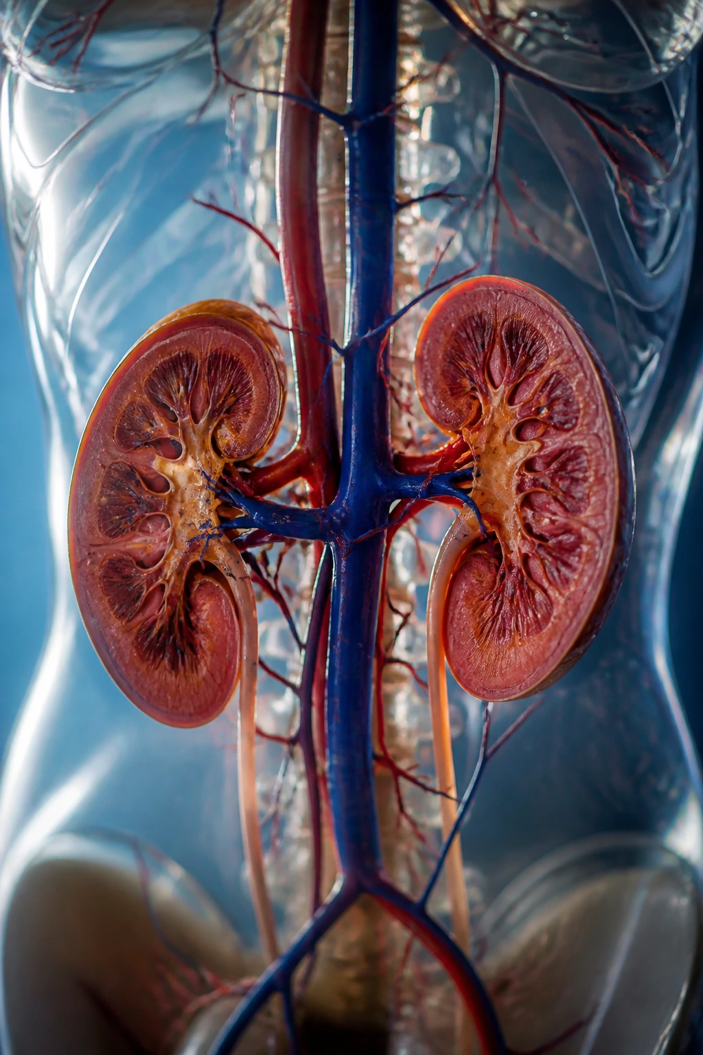 The Top 10 Evidence-Based Health Benefits of Citrus Fruits 10 Close-up anatomical depiction of two kidneys inside a translucent torso