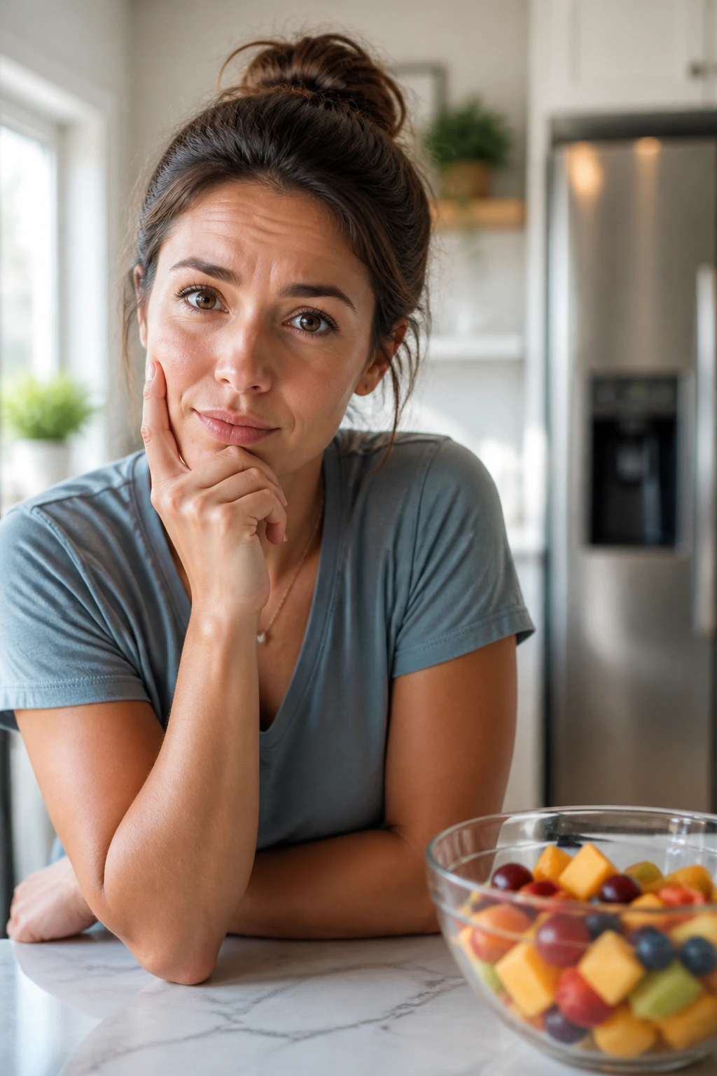How Long Is Fruit Salad Good For? Shelf Life & Storage Tips 15 Portrait of a real person in a kitchen contemplating fruit salad storage