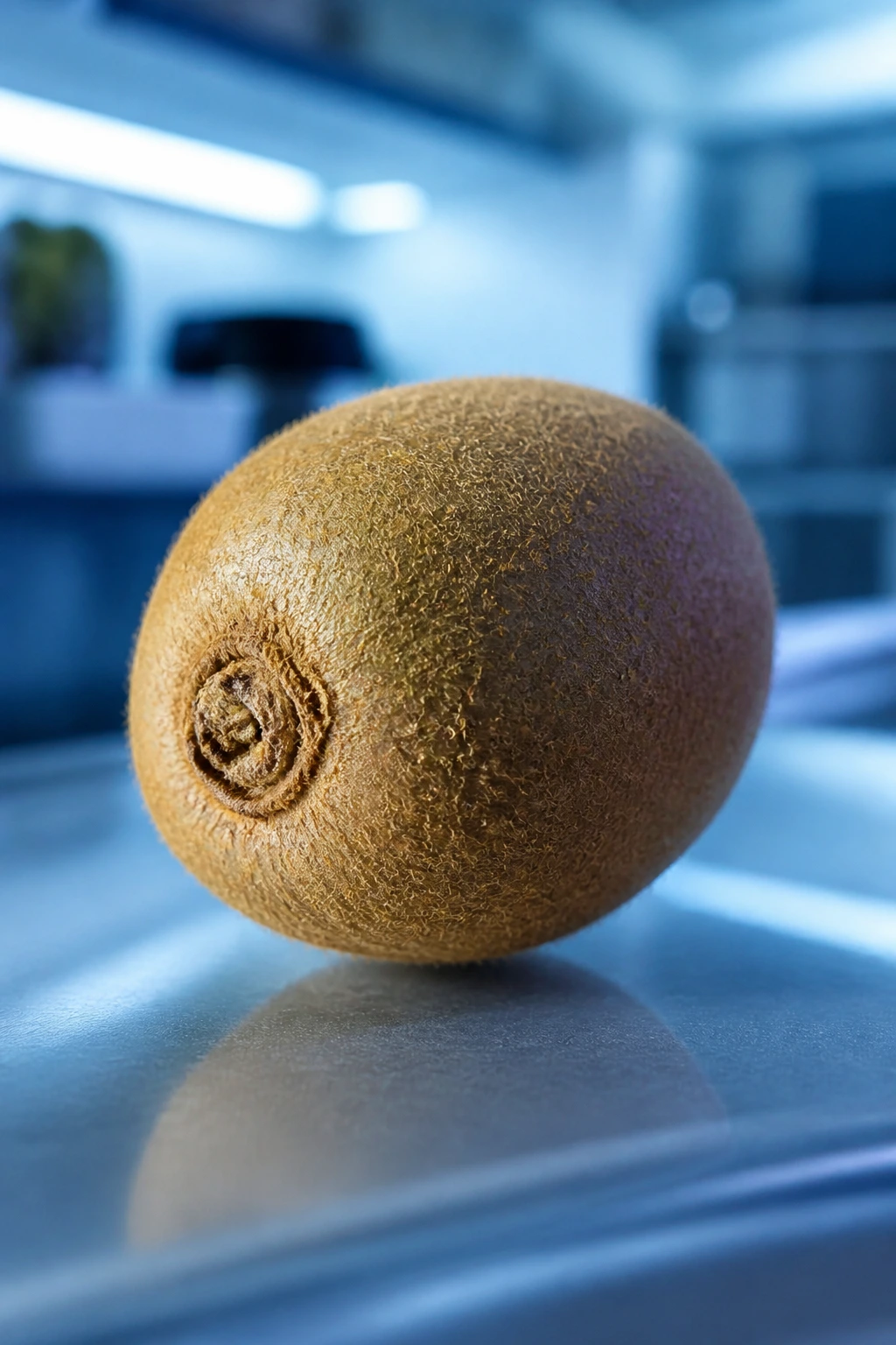 How Long Does Kiwi Last At Room Temperature? 4 Kiwi fruit close-up with blue-toned lighting suggesting refrigeration.