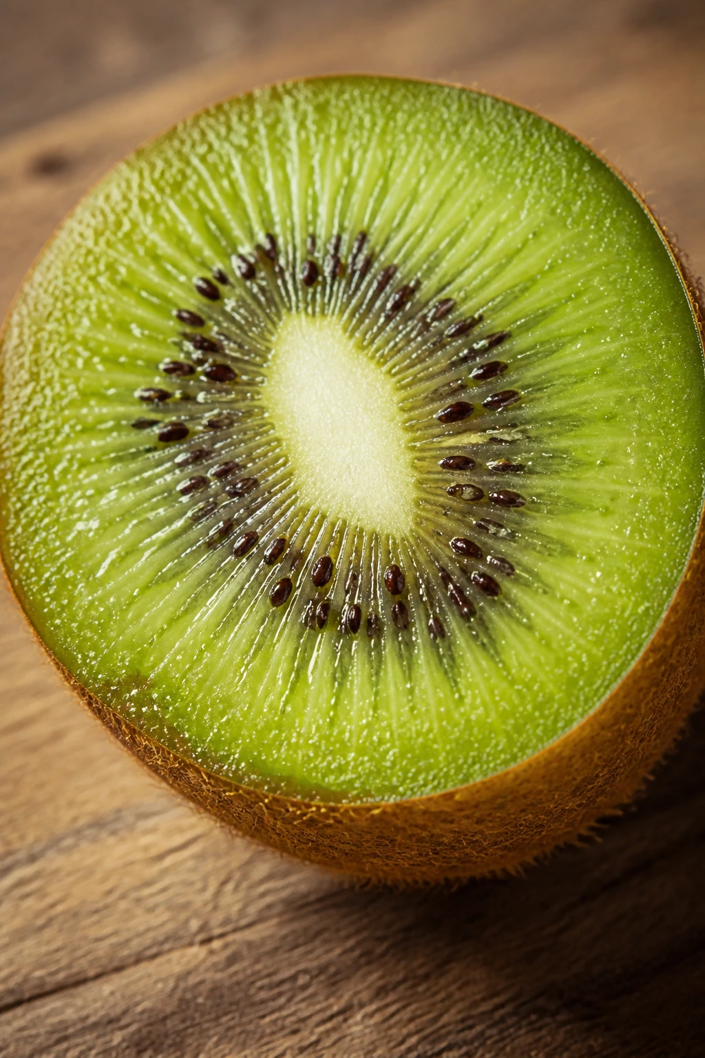 Is Kiwi Fruit Good for Diabetics? Benefits, Effects & More. 2 Close-up of a single ripe kiwi filling the frame on a wooden kitchen surface