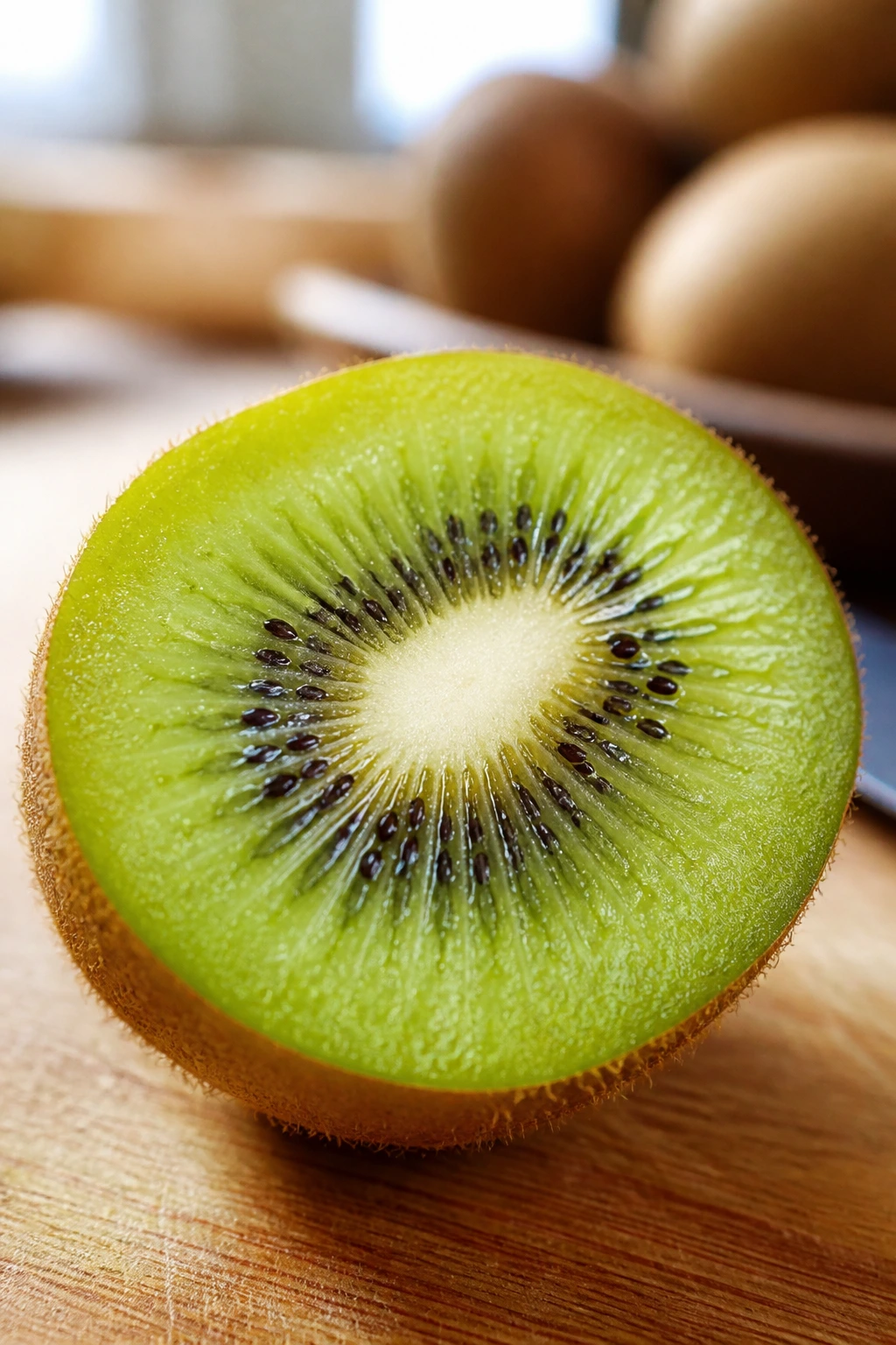 Are Kiwi Fruit Acidic Or Alkaline? Everything You Need To Know 2 Close-up of halved kiwi showing green flesh and seeds
