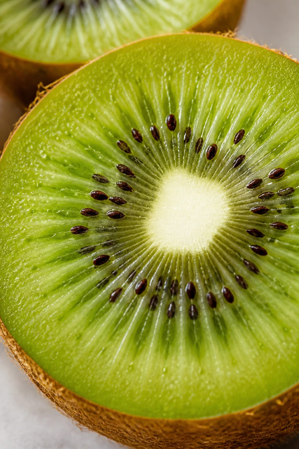Can You Eat Kiwi Seeds? Is It Safe? What Are The Benefits? 4 Macro kiwi seeds in sliced fruit on neutral kitchen surface