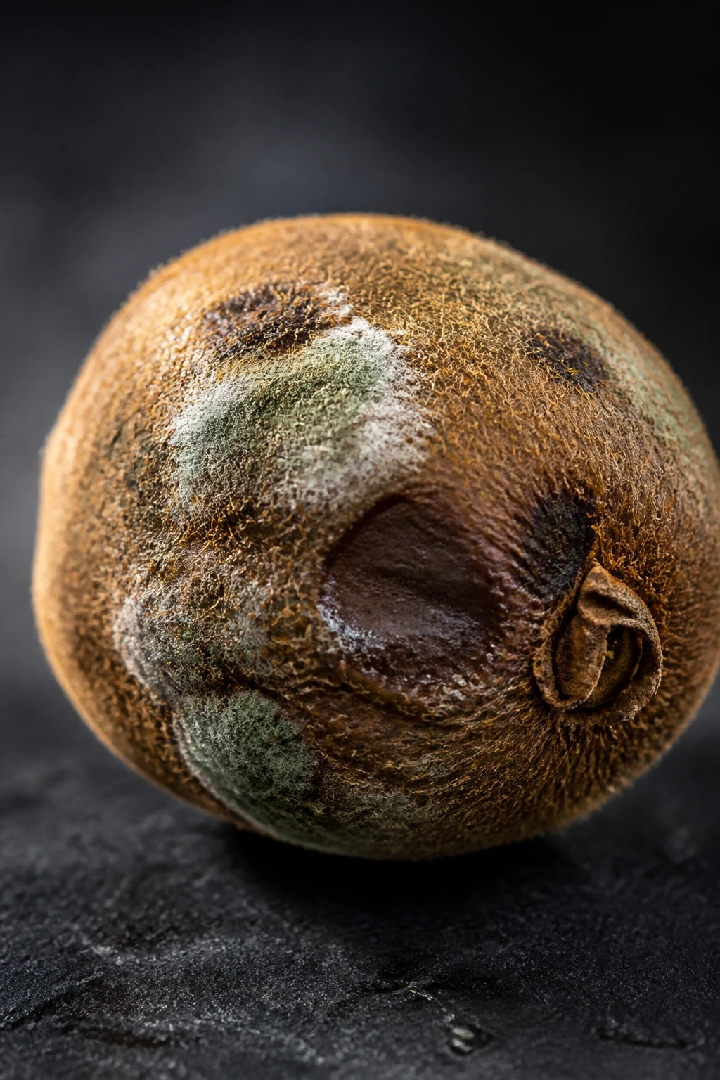 How To Keep Kiwi Fresh? & How To Know When Kiwi Is Bad? 4 Close-up of a kiwi showing mold and bruises indicating spoilage