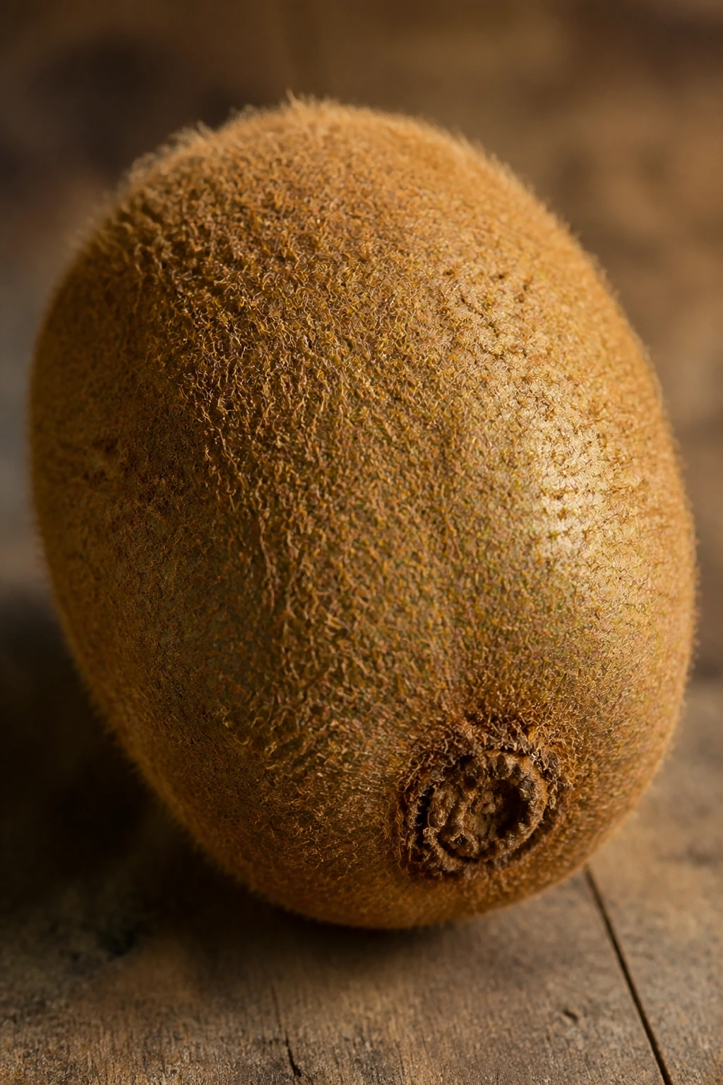 Whole kiwifruit with fuzzy brown skin close-up